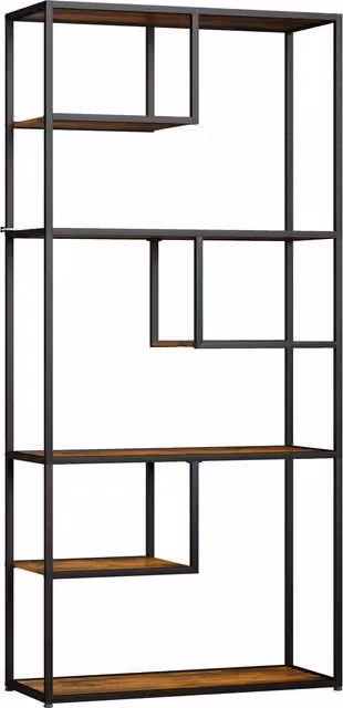 HOMCOM 7 Tier Industrial Bookcase Shelf in Rustic Brown with Metal and Wood Storage Shelving for your Living Room, Home Office or Bedroom – 1