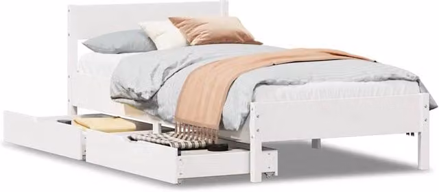 Berkfield Home Single Solid Wood Pine Bed Frame in White, W/D/H: 90 x 190 cm