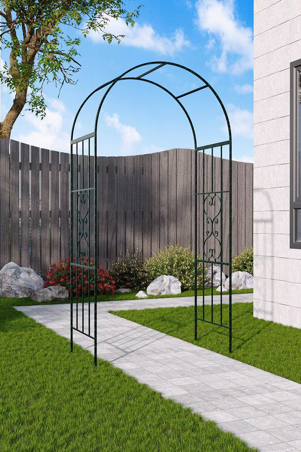 Garden Sanctuary Black Metal Garden Arch Climbing Frame W/D/H: 115 x 56 x 231 cm – 2