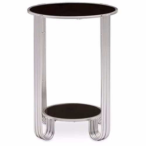 Orsina Jolie Round Mirror End Table in Silver and Black, W: 40 cm, D: 40 cm, H: 55 cm