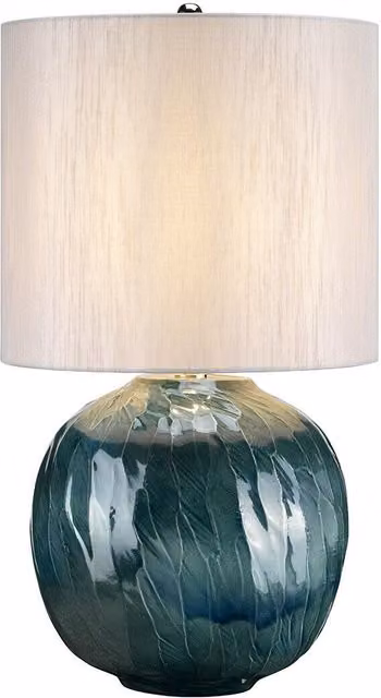 Loops Ceramic Table Lamp in Ocean Blue and Grey with Fabric Shade and Blue LED E27 60W Bulb