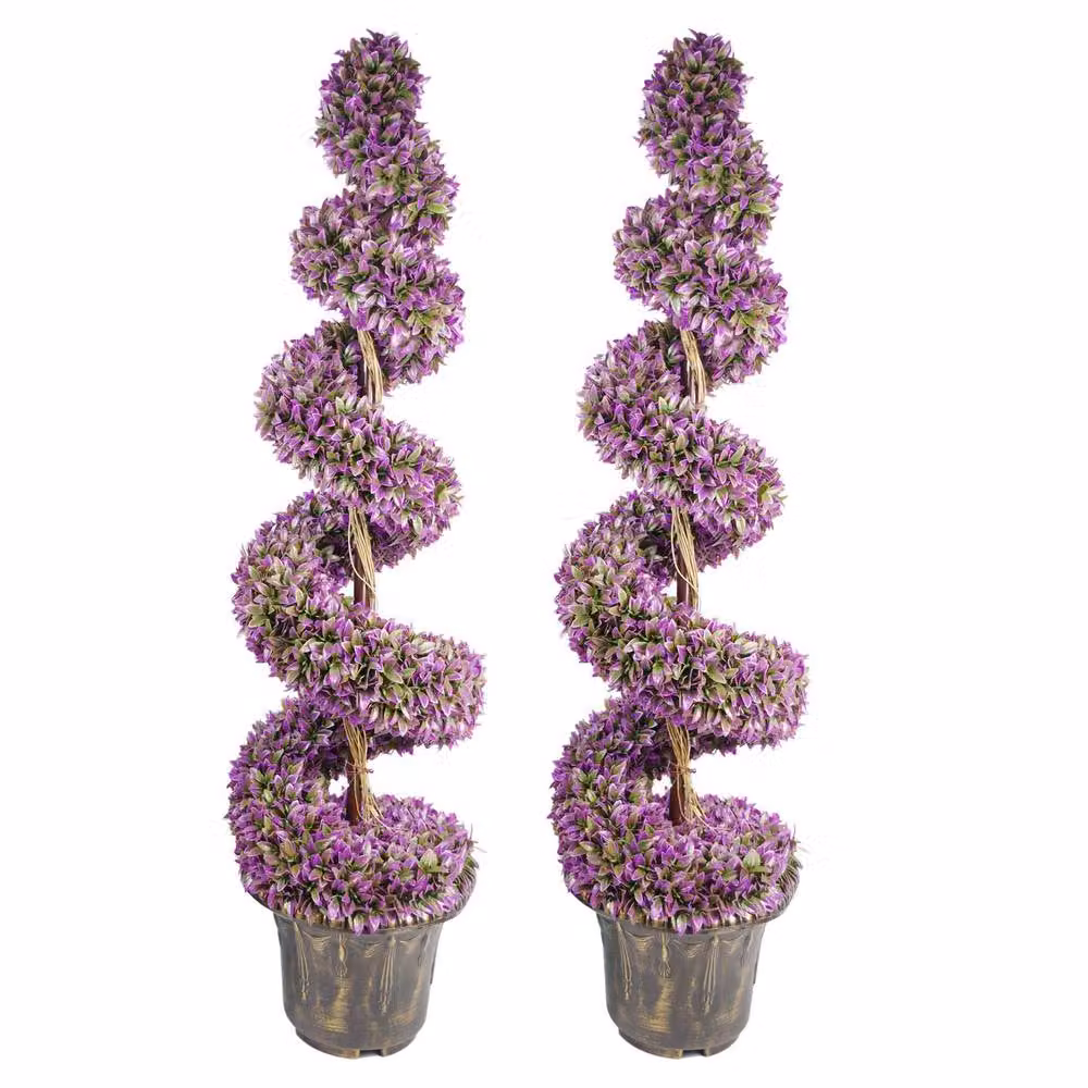Botanik Leaf Pair of Purple Spiral Artificial Topiary Trees with Planters, Height: 120 cm – 2