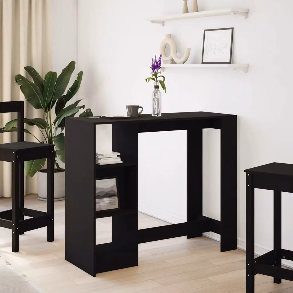Berkfield Home Bar Table with Shelf in Black, W/D/H: 124 x 46 x 103.5 cm – 3