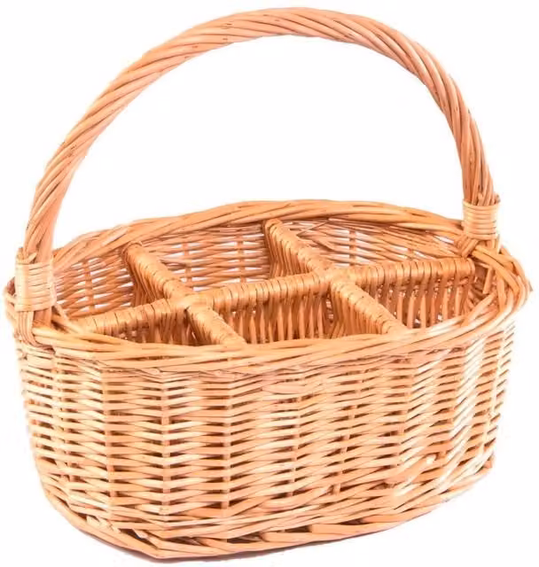 Red Hamper Brown Wicker Oval Drinks Basket with 6 Partitions and Open Weave Design