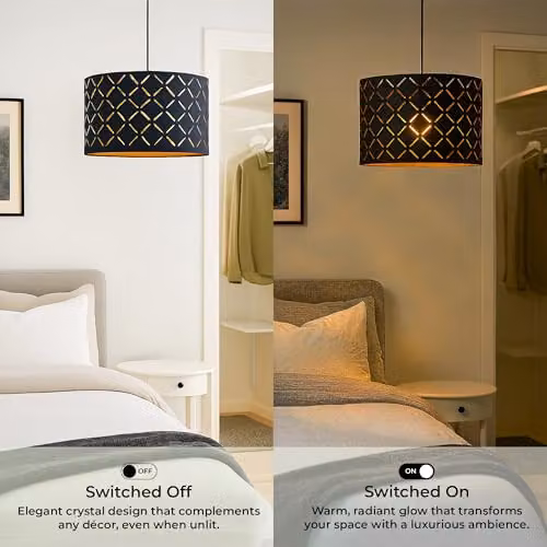 INNOTECK Argyle Drum Lamp Shade, Black with Gold Inner, E27/E14, W: 30 cm, H: 20 cm – 6