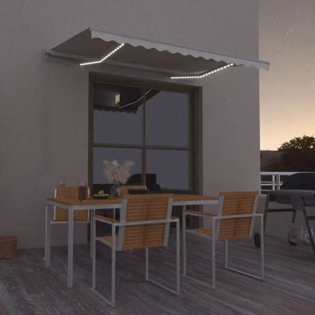 Berkfield Home Manual Retractable Awning with LED, W/D/H: 350 x 250 cm, Beige