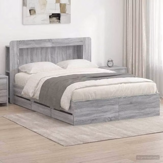 Berkfield Home Modern Bed Frame with Storage Drawers in Grey Sonoma, Engineered Wood, W/D/H: 160 x 200 cm – 1