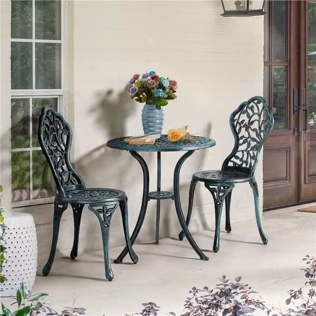 Yaheetech Set of 3 Vintage Green Metal Outdoor Bistro Tables