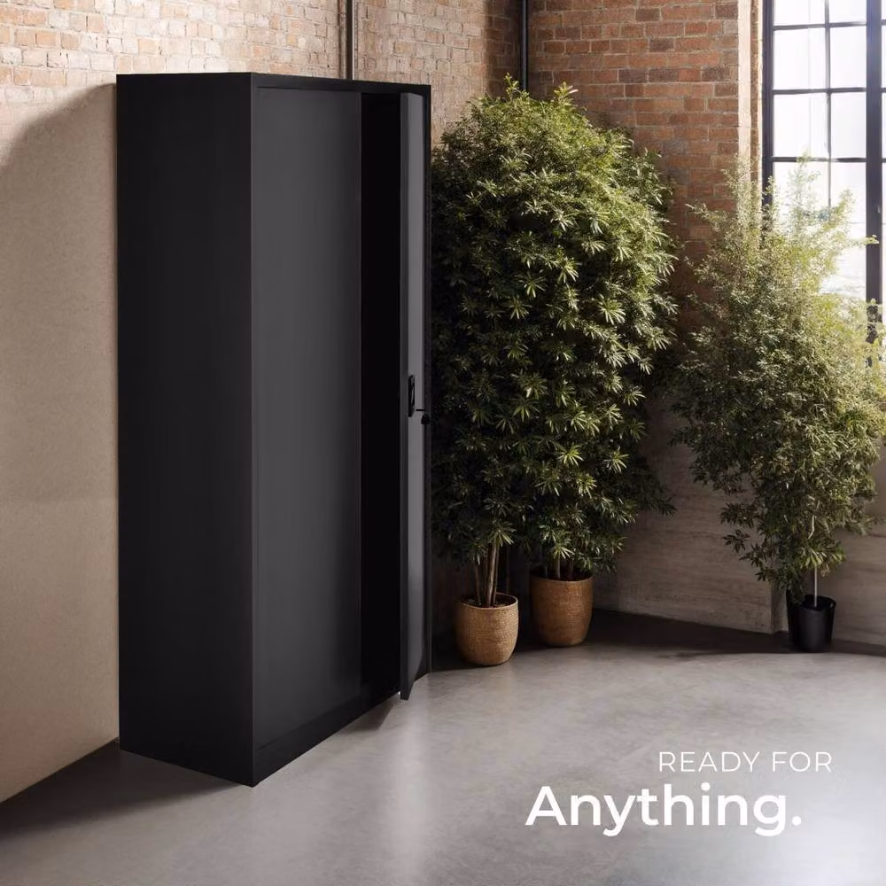 tectake Modern Metal Filing Cabinet in Matt Black with Hinged Doors and Lock, H 180 x W 80 x D 40 cm – 8