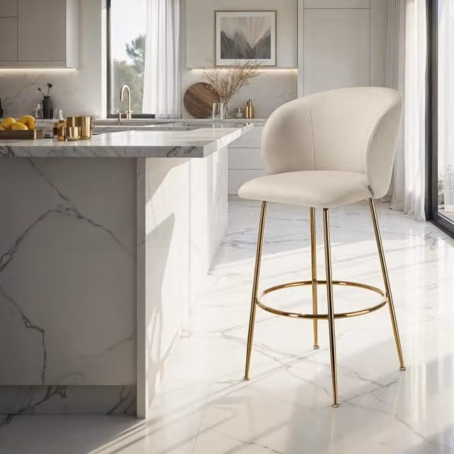 Tectake Luana Velvet Look Padded Bar Stool with Backrest in Yellow and Gold