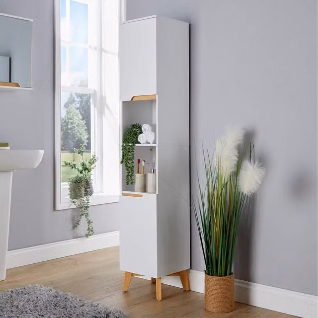 Home Source Florence 2 Door Tall Bathroom and Hallway Storage Cabinet in White