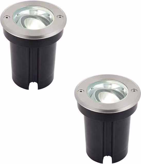 Loops 2 Pack Stainless Steel IP67 Ground Recessed LED Garden Lights in Silver with Adjustable Tilting Head and Cool White Light – 1