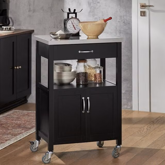 SoBuy Modern Matt Black Metal Kitchen Storage Trolley