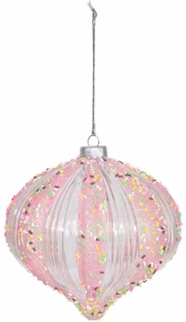 KDMD Pink Onion Shaped Glass Hanging Decoration, 15 cm