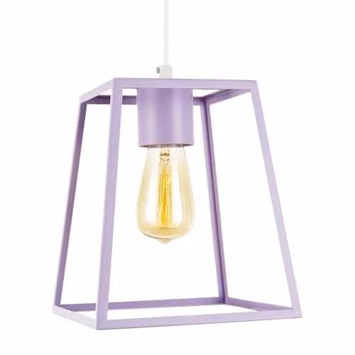 Happy Homewares Industrial Lantern Pendant Lamp Shade in Lilac Metal and Glass, W/D/H: 25 x 21 x 21 cm – 1