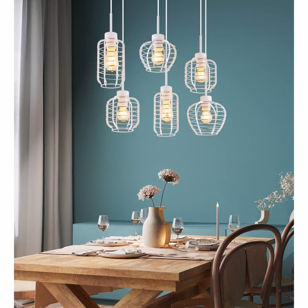 Netlighting Nesa Cluster Suspended Pendant Ceiling Light in Matt White with 6x E27 Sockets – 2