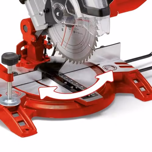 Einhell Red 1600W Compound Mitre Saw with 5000rpm Cutting Speed and +/-45° Mitre Capability – 3
