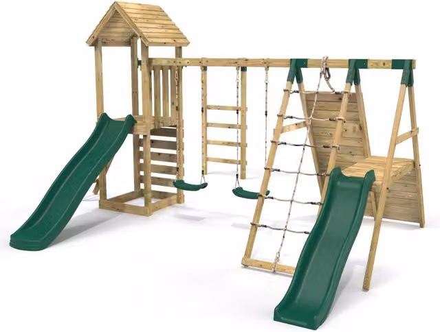 Rebo Wooden Modular Climbing Frame with Swing and Slide in Green