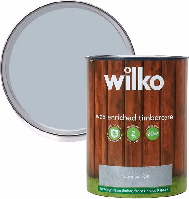 wilko Wax Enriched Timbercare Water Based Wood Protector, Misty Moonlight Grey, 5 l