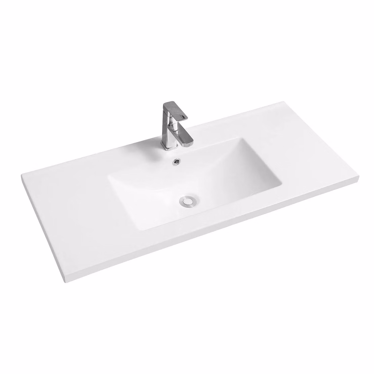 Limoge 5001 Ceramic Rectangular Mid-Edge Inset Basin with Scooped Bowl in White W/D/H: 101 x 46 x 21.5 cm – 2