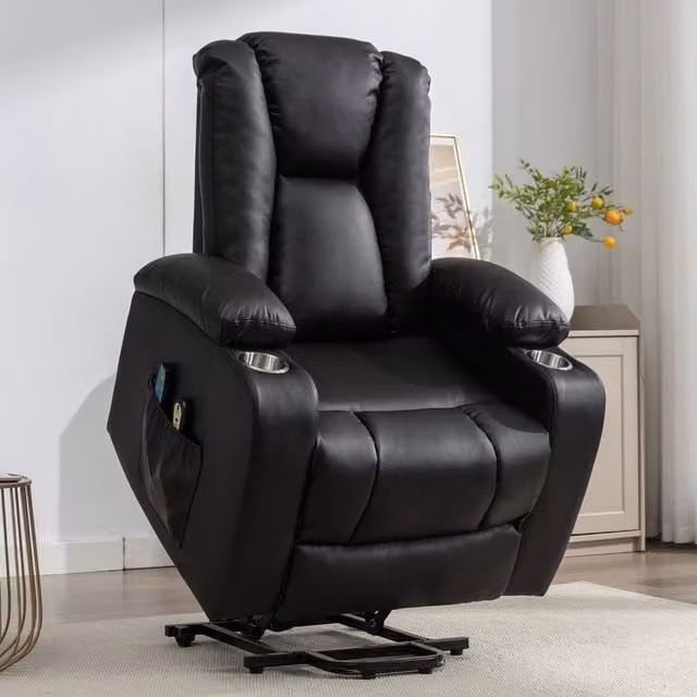 Artemis Home Hartville Electric Lift Assist Riser Recliner with Massage and Heat in Black Synthetic Leather