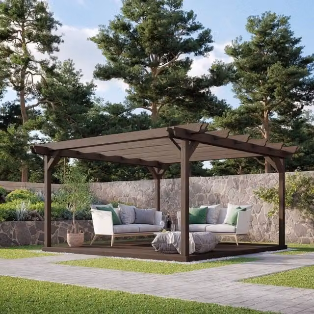 Rutland County Garden Furniture Ltd Double Garden Pergola and Decking Kit, W: 480 cm, D: 480 cm, Brown and Green