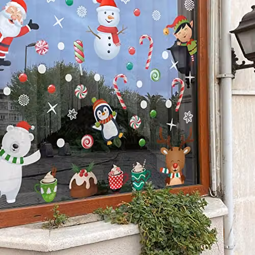 WALPLUS Christmas Window Stickers, 64 Piece Reusable Double-Sided Decals for Glass, Multicolour – 2