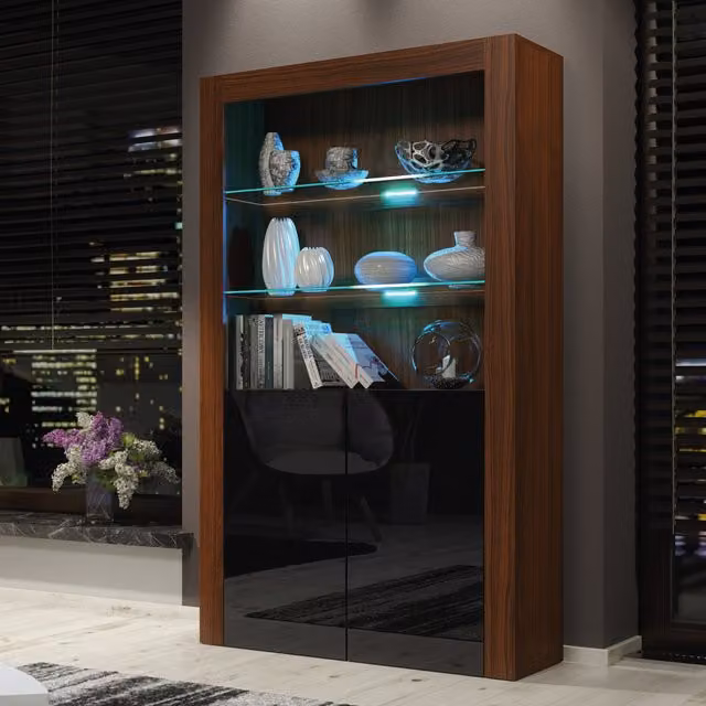 Creative Furniture Spectrum Display Cabinet in Walnut and Black, H 170 cm x W 100 cm x D 35 cm