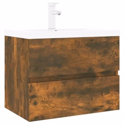 vidaXL Modern Bathroom Sink Cabinet with Built-in Basin in Brown Oak Wood, W/D/H: 60.0 x 38.5 x 45.0 cm