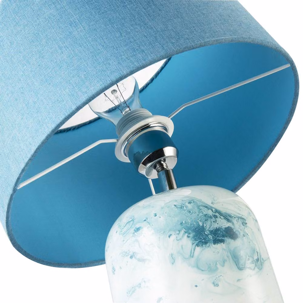 Happy Homewares Modern Marble Drip Snowflake Glass Table Lamp with Linen Shade in Petrol Blue, H 46 cm x W 30 cm x D 30 cm – 3