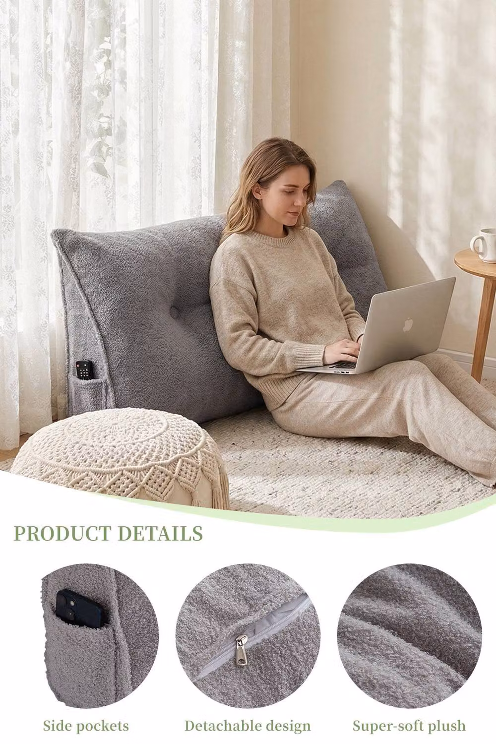 Living and Home Grey Triangle Wedge Headboard Pillow Backrest Support Cushion – 2