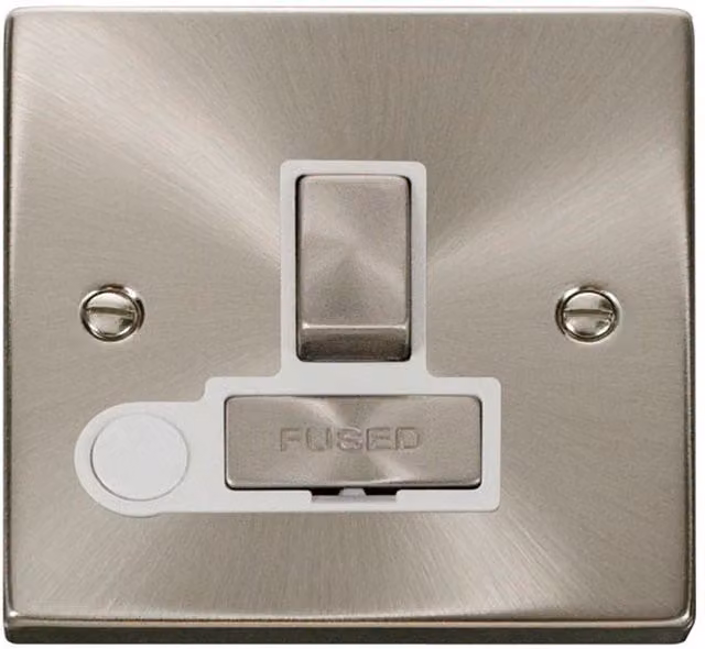 SE HOME Satin Brushed Chrome 13A Fused Ingot Connection Unit Switched With Flex in White and Silver