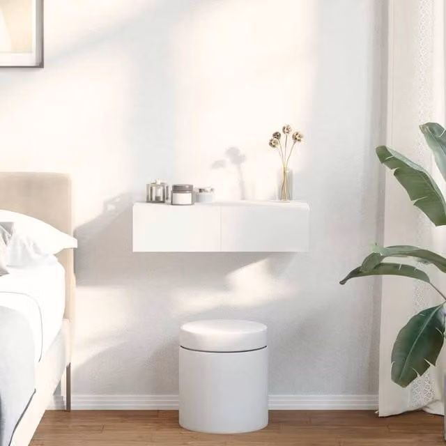 Berkfield Home Wall Mounted Shelf with Drawers in White, W/D/H: 60 x 26.5 x 15 cm
