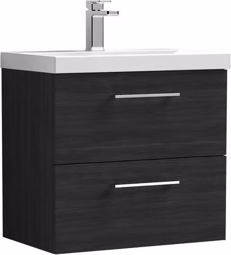 Balterley Modern Wall Hung Bathroom Vanity Unit with 2 Soft Close Drawers, Matt Black, Width: 60 cm