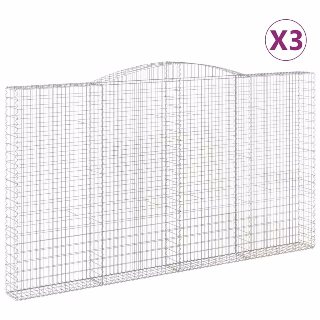 Berkfield Home Arched Gabion Baskets, 3 Piece Set, Silver Galvanised Steel, W: 400 cm, D: 30 cm, H: 220/240 cm – 2
