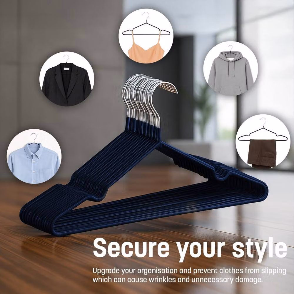 Keplin 20 Pack Heavy Duty Non-Slip Rubber Coated Metal Clothes Hangers in Blue – 4