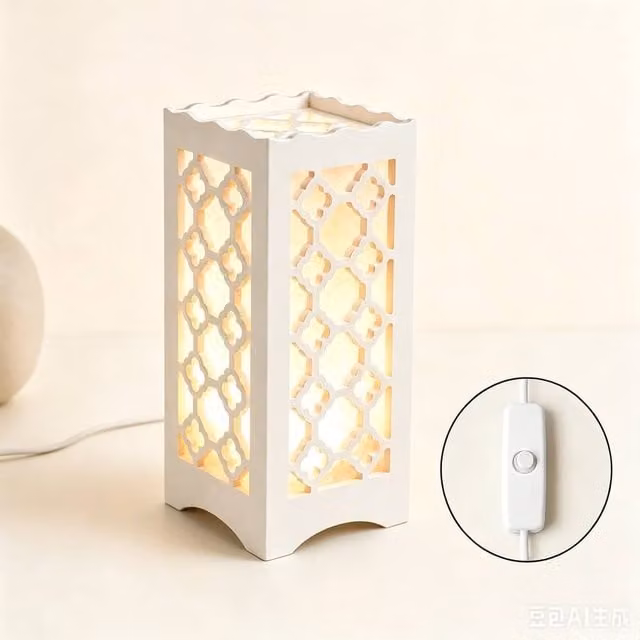 Bright Zeal White Flower-Carved LED Table Lamp, Battery or USB Rechargeable, Height: 22.86 cm