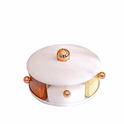 JINGYAN 5-Compartment Plastic Spice Shaker and Seasoning Storage Box with Lid and Spoon in White