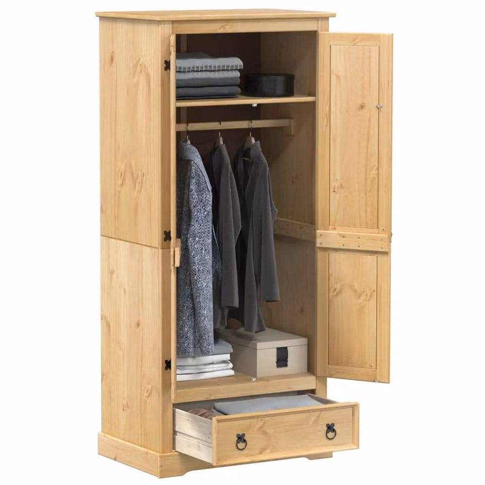 Berkfield Home Corona Wardrobe in Light Tan Solid Pine Wood W/D/H: 76 x 50 x 170 cm – 2
