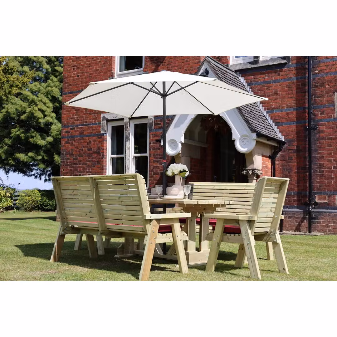 Churnet Valley Garden Furniture Ltd Ergo 2X3B 2XC Table and Chair Set in Brown with Cushions – 3