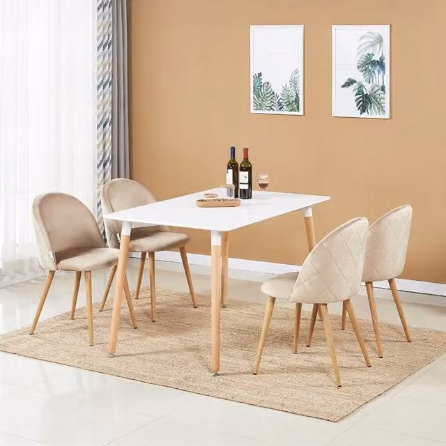 Life Interiors Lucia Halo Dining Set with Rectangular Table and 4 Beige Chairs