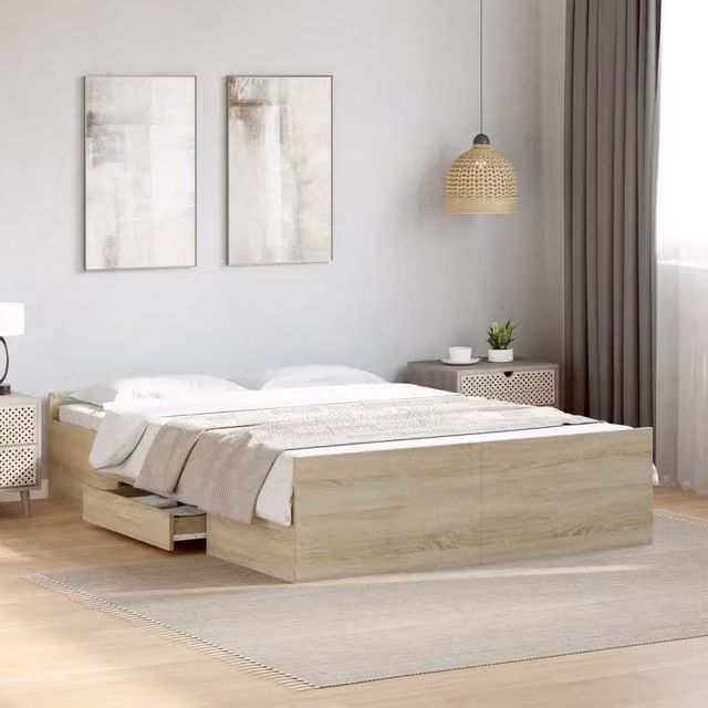 Berkfield Home Double Bed Frame with Drawers in Sonoma Oak, Brown