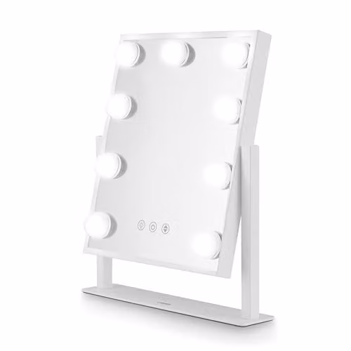Carmen C85050WHT Hollywood Tabletop Vanity Mirror with 9 LED Bulbs, Metal Frame and Smart Touch Dimmer, White – 1