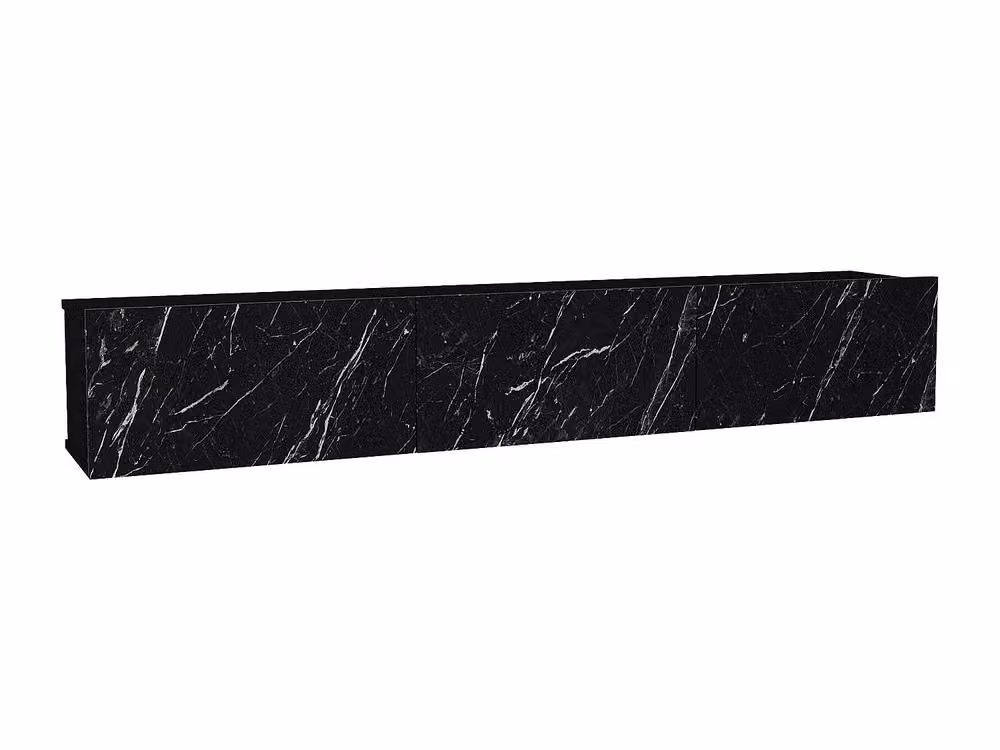 Vente-unique VIKILA Wall-Mounted TV Unit with 3 Hinged Doors in Black Marble Effect Glossy Finish – 2