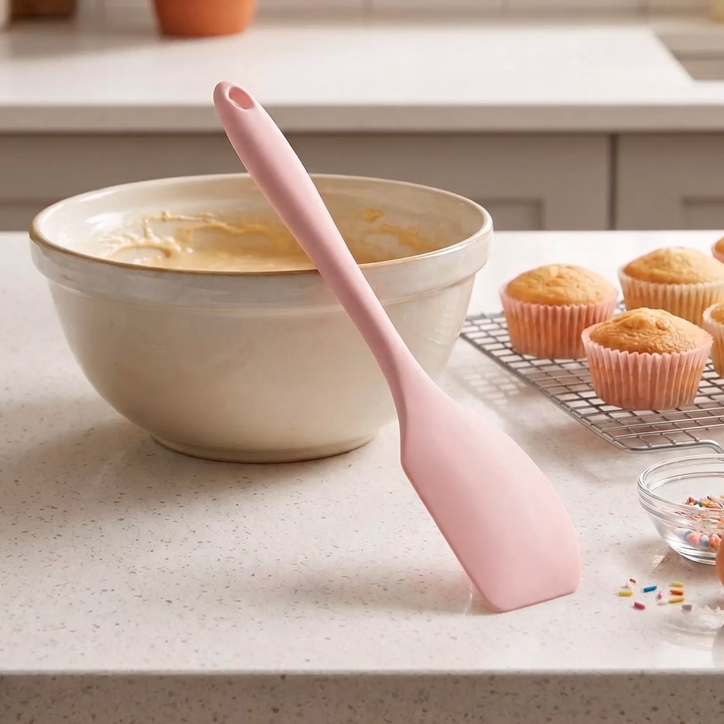 Premier Housewares Pink Silicone Spatula, Heat Resistant and Non-Scratch Kitchen Utensil with Hanging Loop – 2