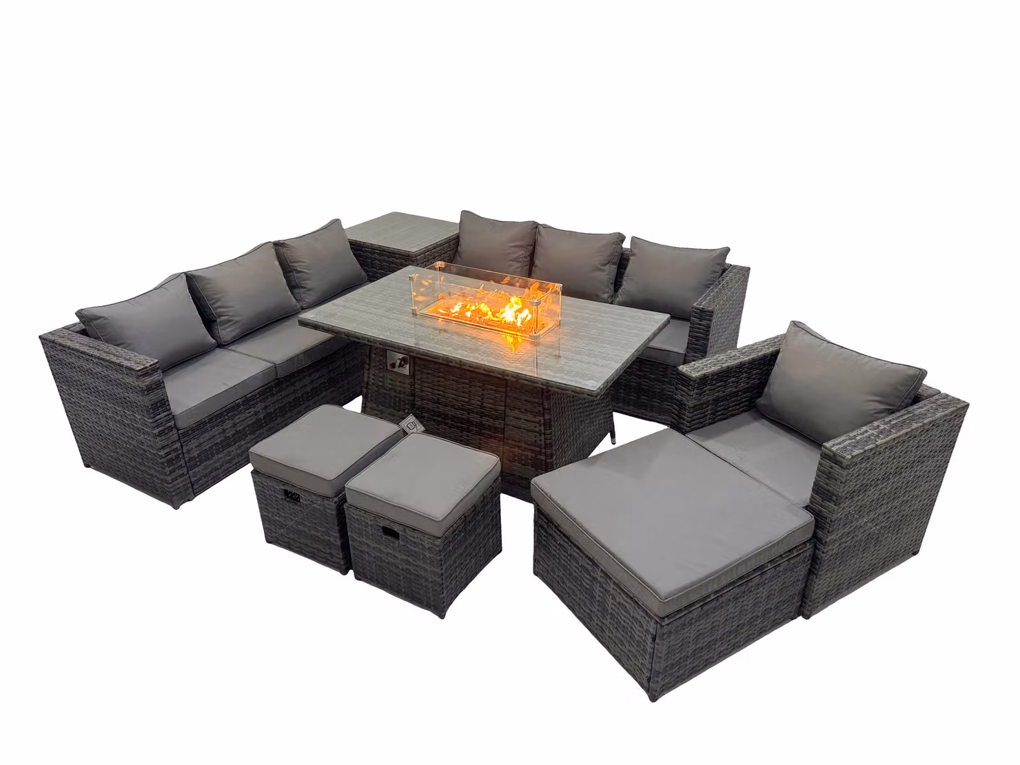 Fimous 10 Seater Modern Rattan Garden Furniture Set in Dark Grey with Upholstered Cushions and Matching Ottoman – 2
