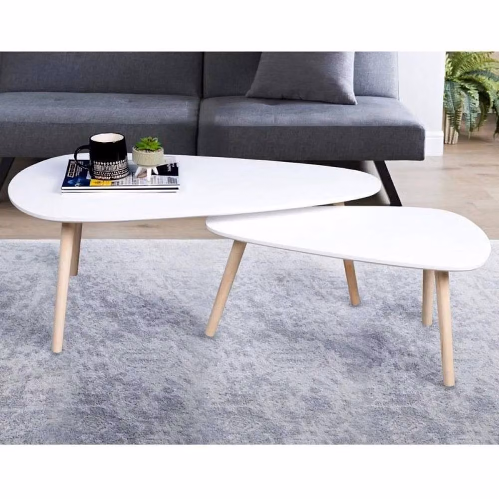 FORGEVIO Nest of 2 Modern White Tear Shaped Coffee Tables – 2