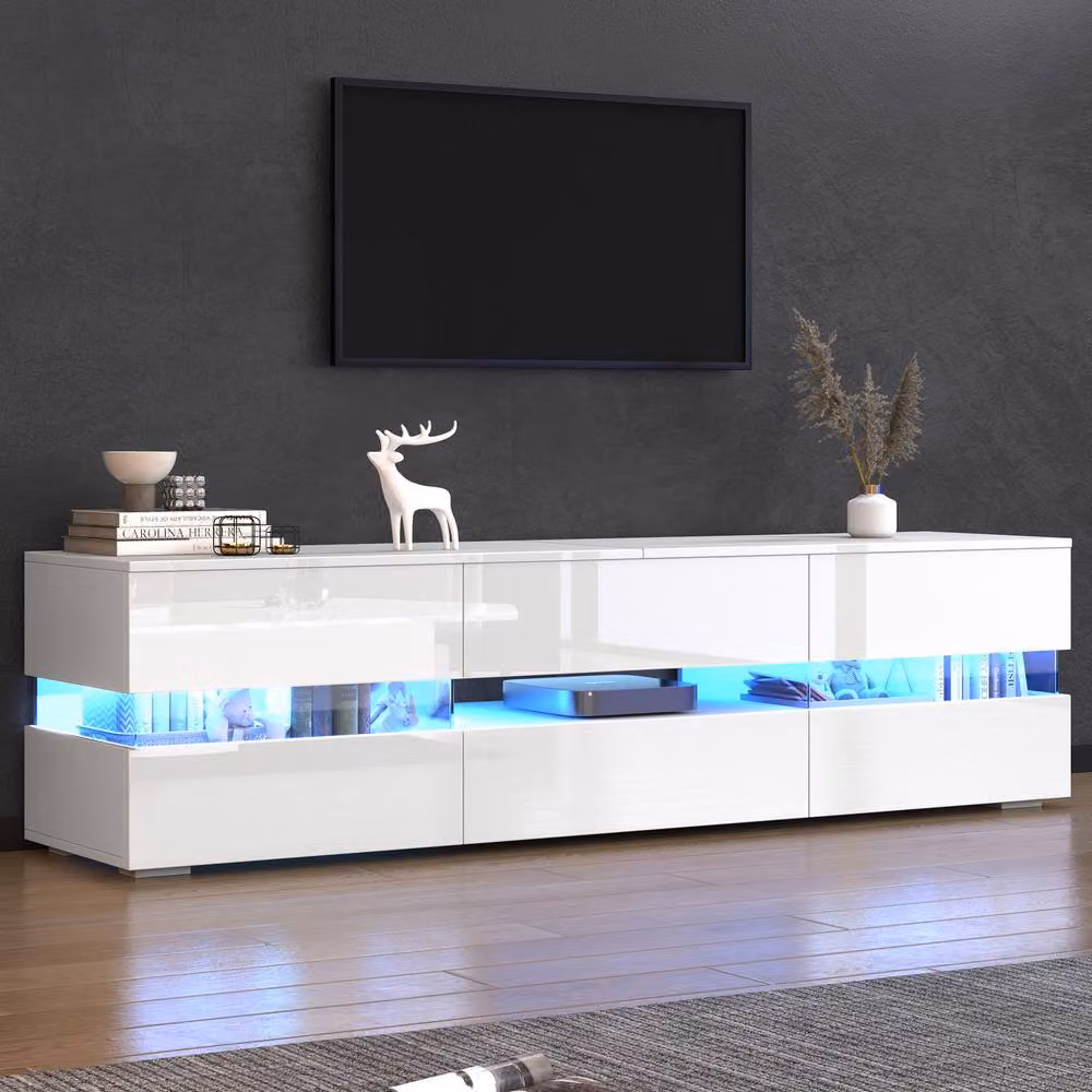 BTM White Glossy LED TV Stand Lowboard Media Console Storage Cabinet Unit W/D/H: 160.0 x 36.75 x 45.0 cm – 2