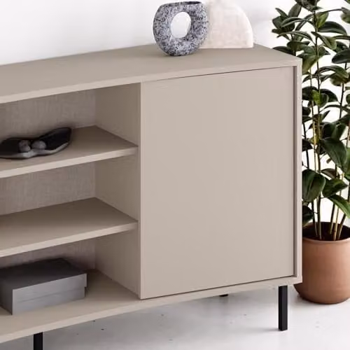 FWStyle Sandstone Curved 2 Door Sideboard in Beige with Black Legs, W: 150 cm, H: 81 cm, D: 45 cm – 3