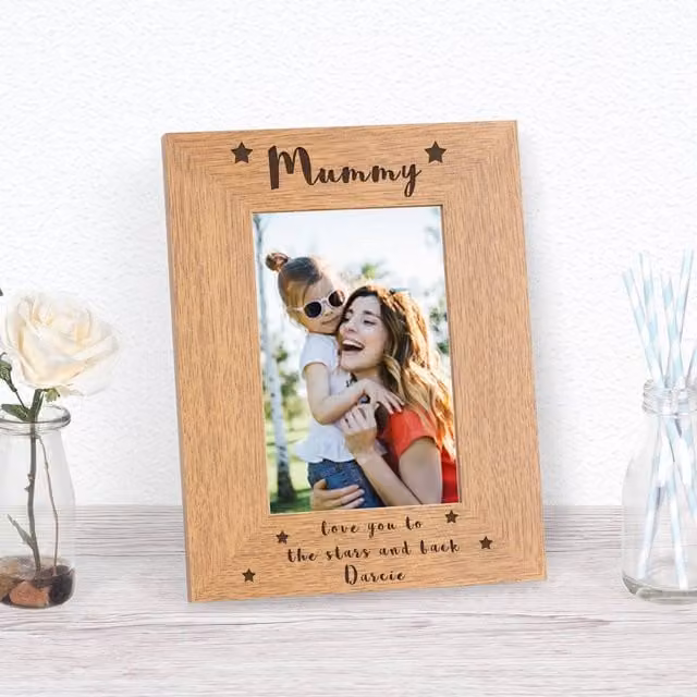 Uniqueful Women's Personalised Mummy Love You To The Stars Wood Picture Frame, Brown, W/H: 15 x 10 cm